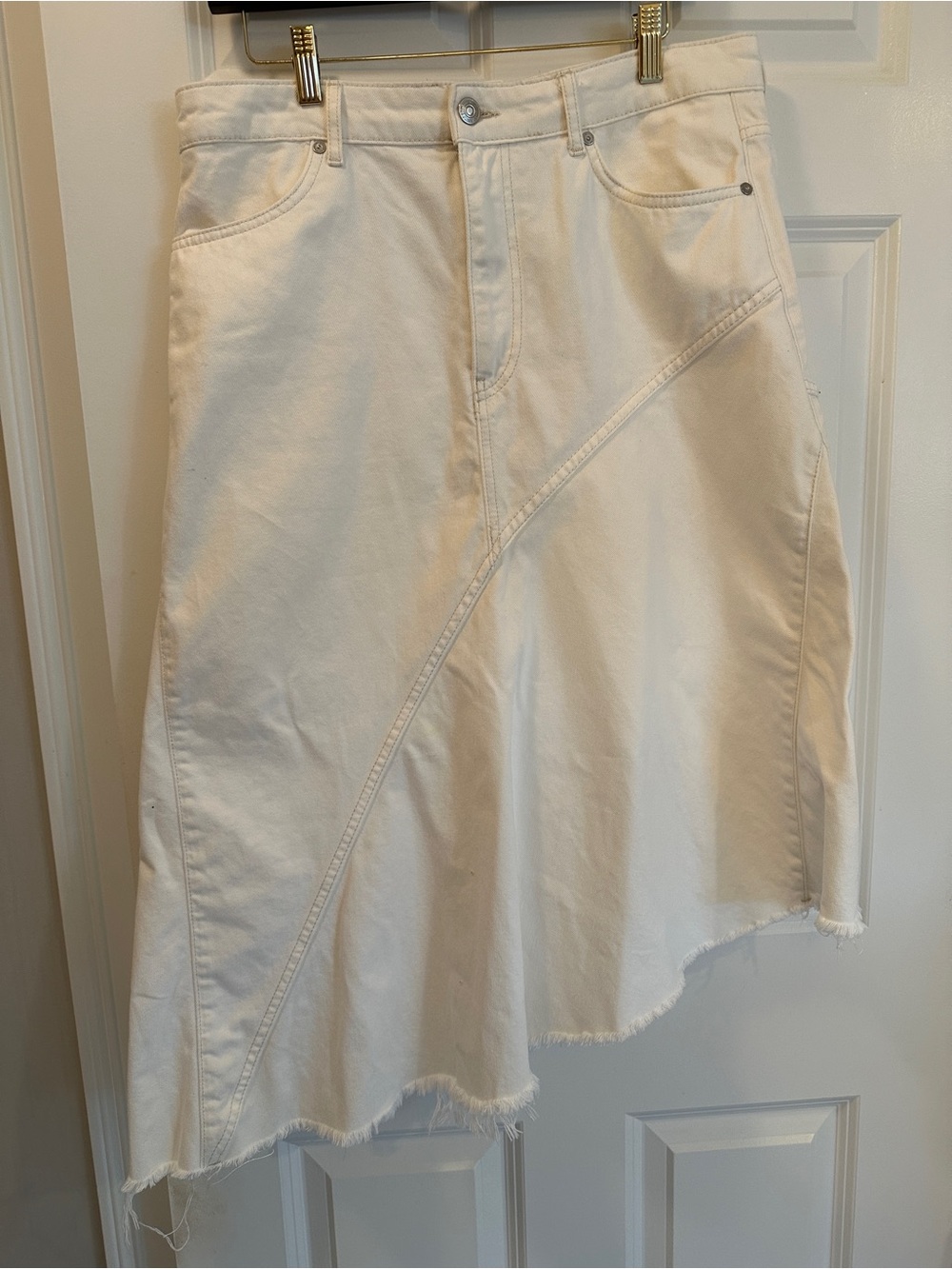 Mango White Asymmetrical Denim Skirt
